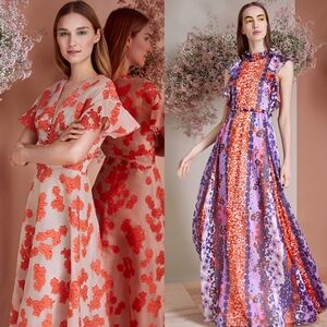 $5,000 LELA ROSE RED PURPLE FLORAL SILK LINED RUNWAY DRESS GOWN US S